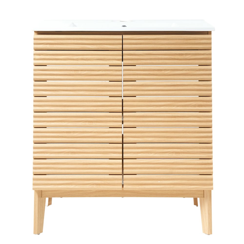 Calandre 30 in. W x 18 in. D x 33 in. H Thin Linear Slat Wood Farmhouse 2-Shelf. Picture 2
