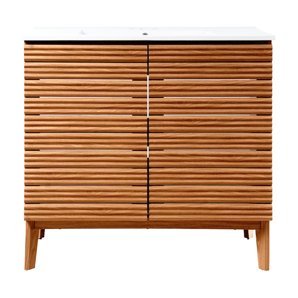 Calandre 36 in. W x 18 in. D x 33 in. H Thin Linear Slat Wood Farmhouse 2-Shelf. Picture 2