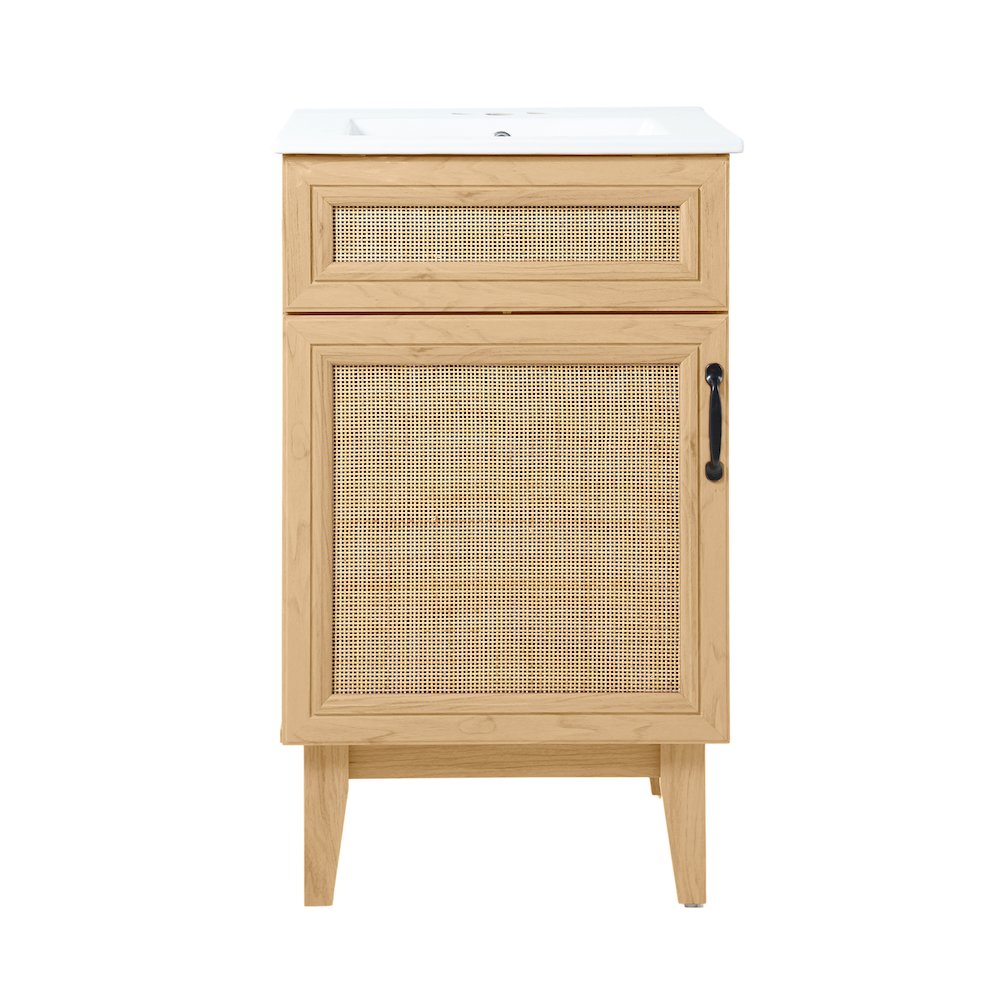 Javer 20 in. W x 18 in. D x 33 in. H Bohemian Rattan Freestanding 2-Shelf Bath. Picture 2