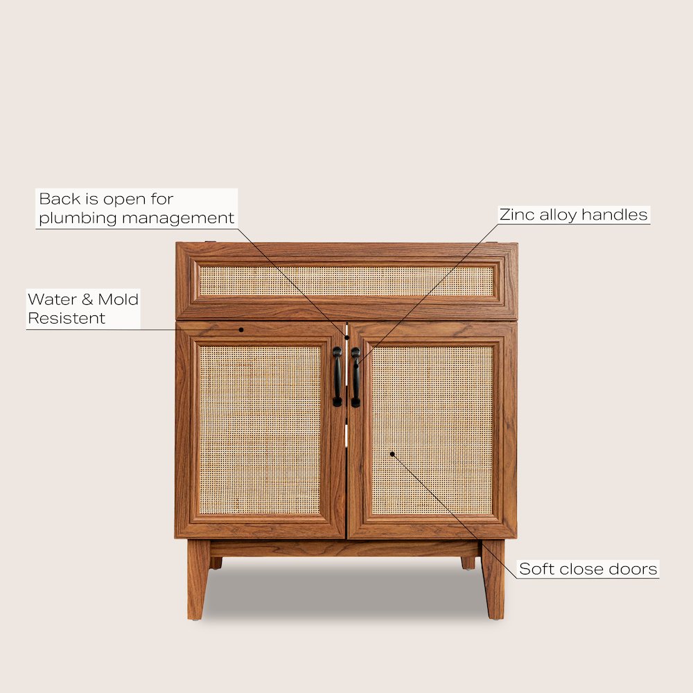Javer 30 in. W x 18 in. D x 33 in. H Bohemian Rattan Freestanding 2-Shelf Bath. Picture 8