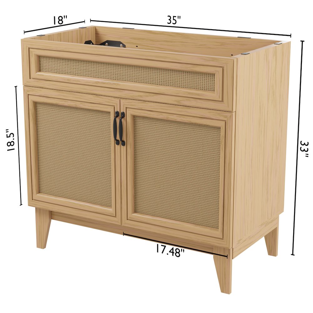 Javer 36 in. W x 18 in. D x 33 in. H Bohemian Rattan Freestanding 2-Shelf Bath. Picture 4
