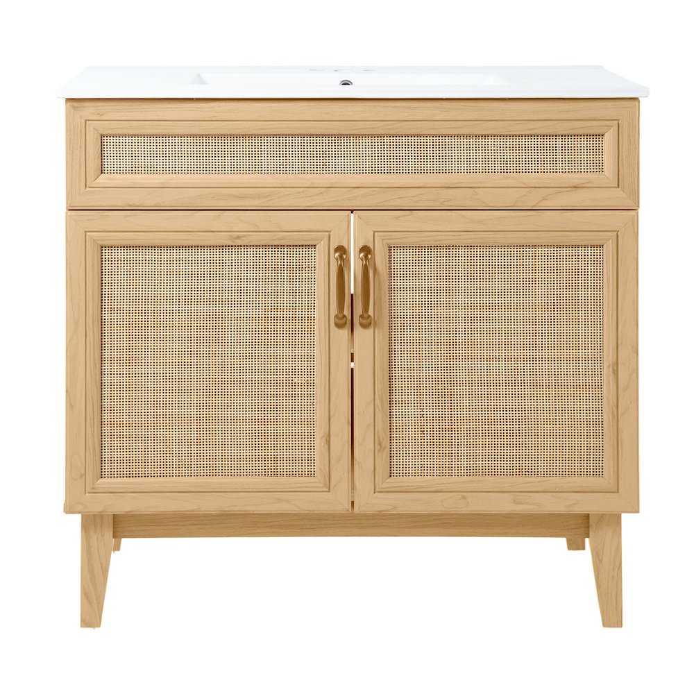 Javer 36 in. W x 18 in. D x 33 in. H Bohemian Rattan Freestanding 2-Shelf Bath. Picture 2