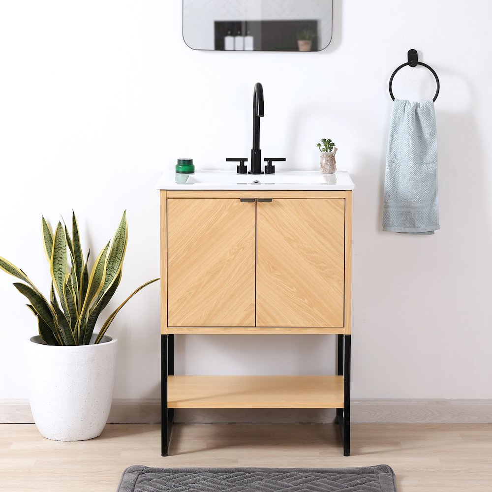 Juhl 23.5 in. W x 18 in. D x 33 in. H Chevron-Front 2-Shelf Freestanding. Picture 2