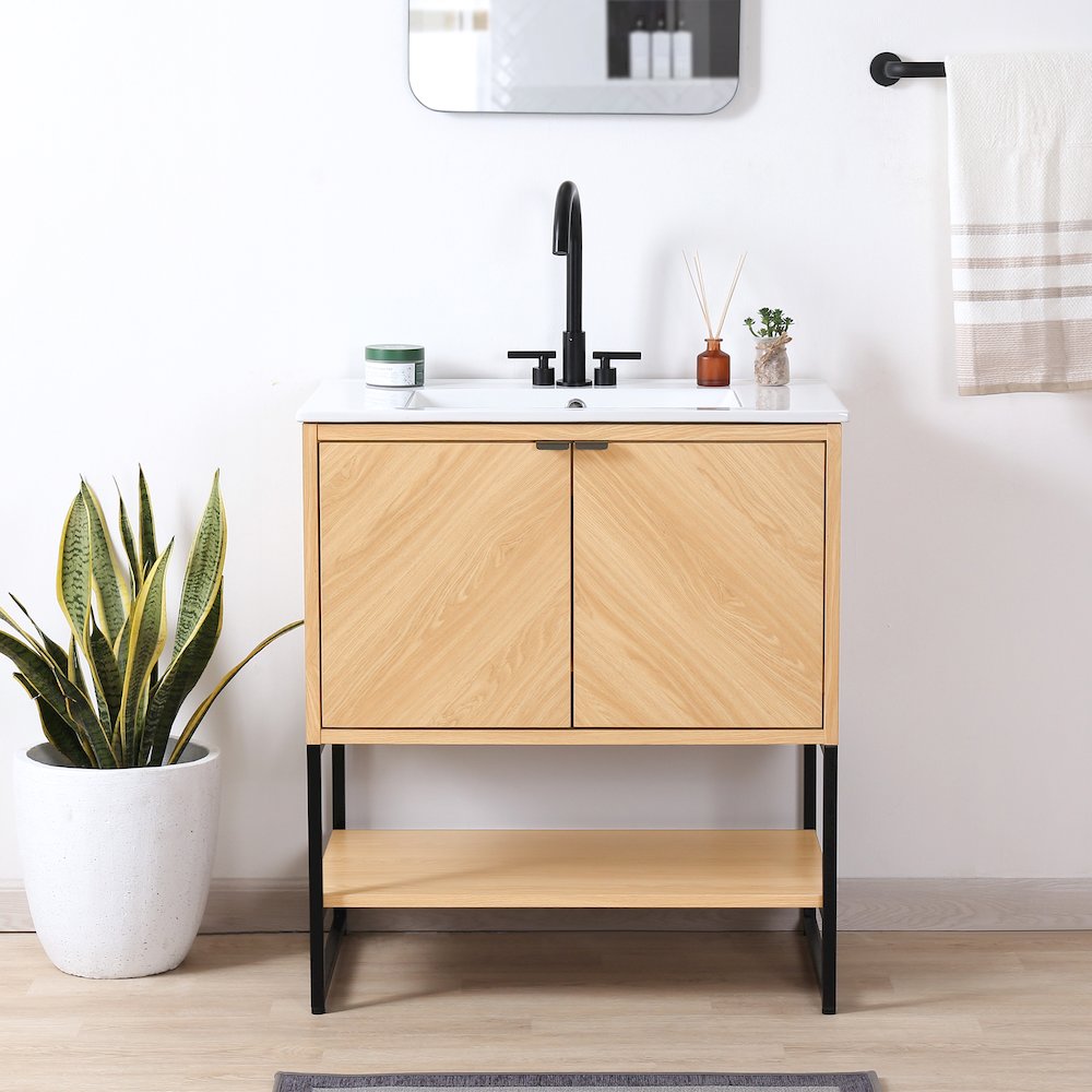 Juhl 30 in. W x 18 in. D x 33 in. H Chevron-Front 2-Shelf Freestanding Bathroom. Picture 2