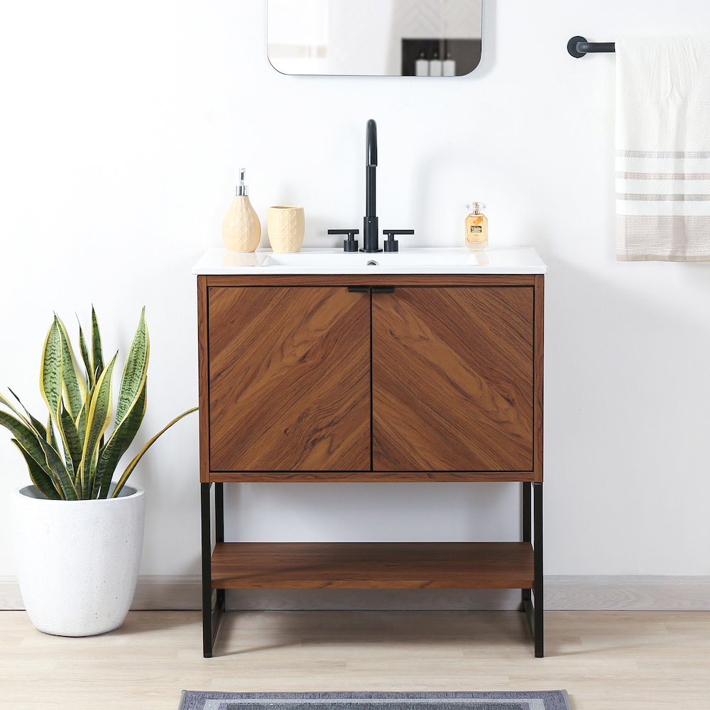 Juhl 30 in. W x 18 in. D x 33 in. H Chevron-Front 2-Shelf Freestanding Bathroom. Picture 2