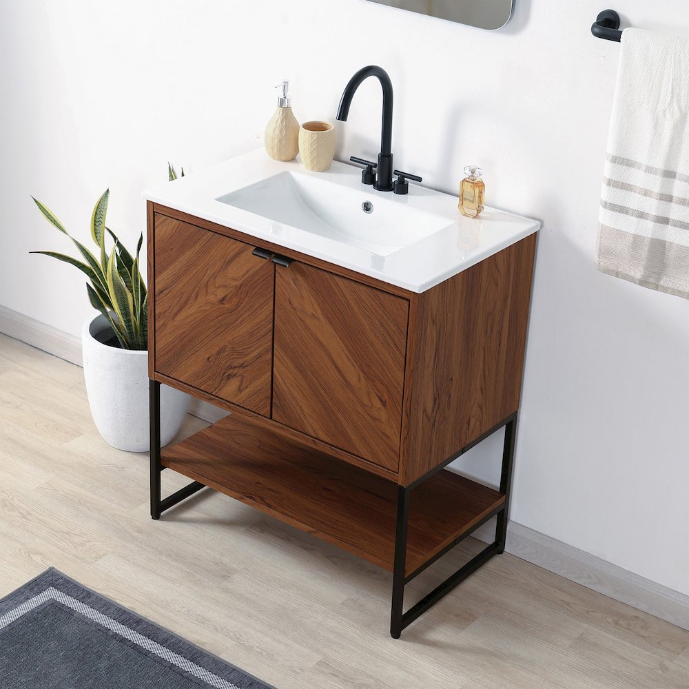 Juhl 30 in. W x 18 in. D x 33 in. H Chevron-Front 2-Shelf Freestanding Bathroom. Picture 3