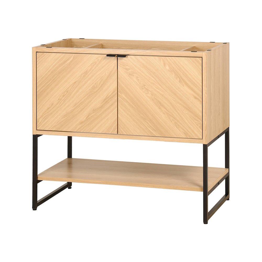 Juhl 35 in. W x 18 in. D x 33 in. H Chevron-Front 2-Shelf Freestanding Bathroom. Picture 1