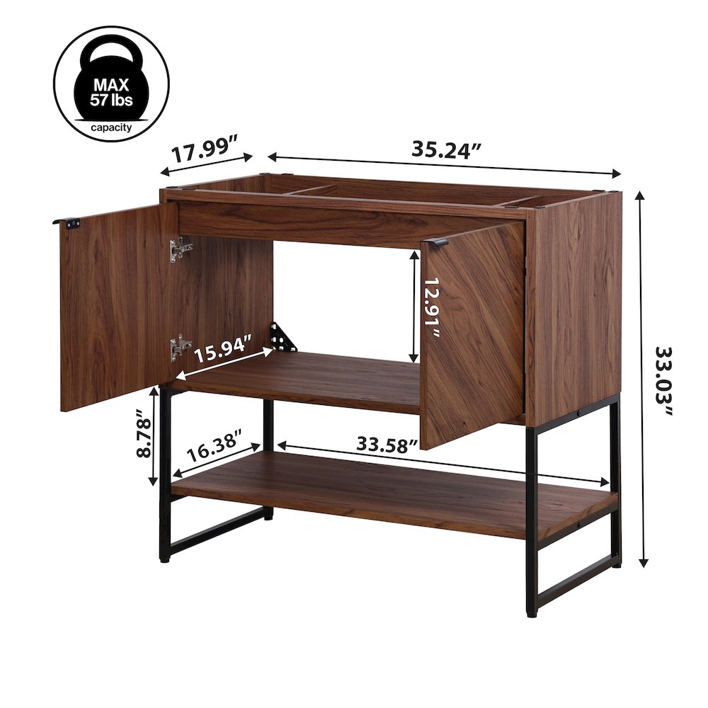 Juhl 35 in. W x 18 in. D x 33 in. H Chevron-Front 2-Shelf Freestanding Bathroom. Picture 4