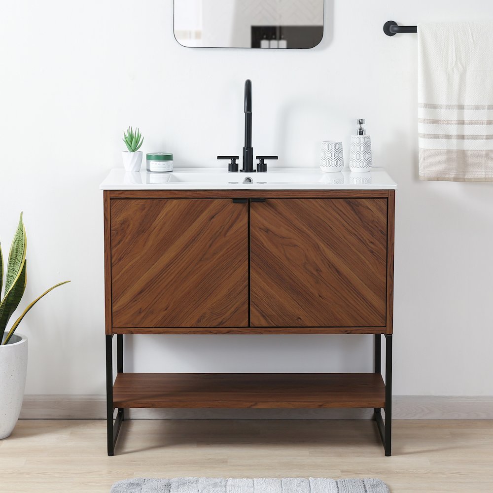 Juhl 35 in. W x 18 in. D x 33 in. H Chevron-Front 2-Shelf Freestanding Bathroom. Picture 2