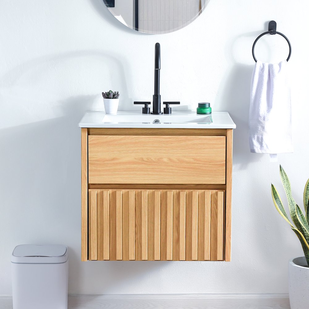 Sherwin 24 in. W Slatted 2-Drawer Wall-Mounted Floating Bathroom Vanity Cabinet. Picture 2