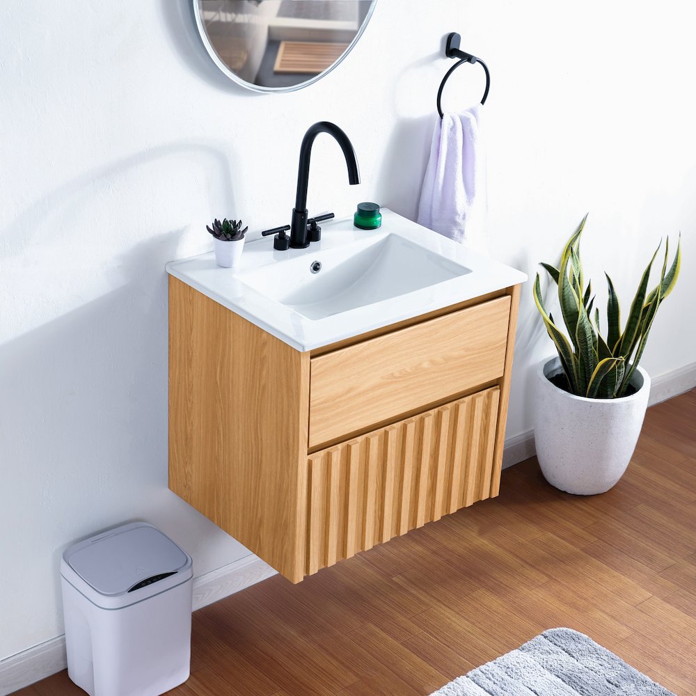 Sherwin 24 in. W Slatted 2-Drawer Wall-Mounted Floating Bathroom Vanity Cabinet. Picture 3