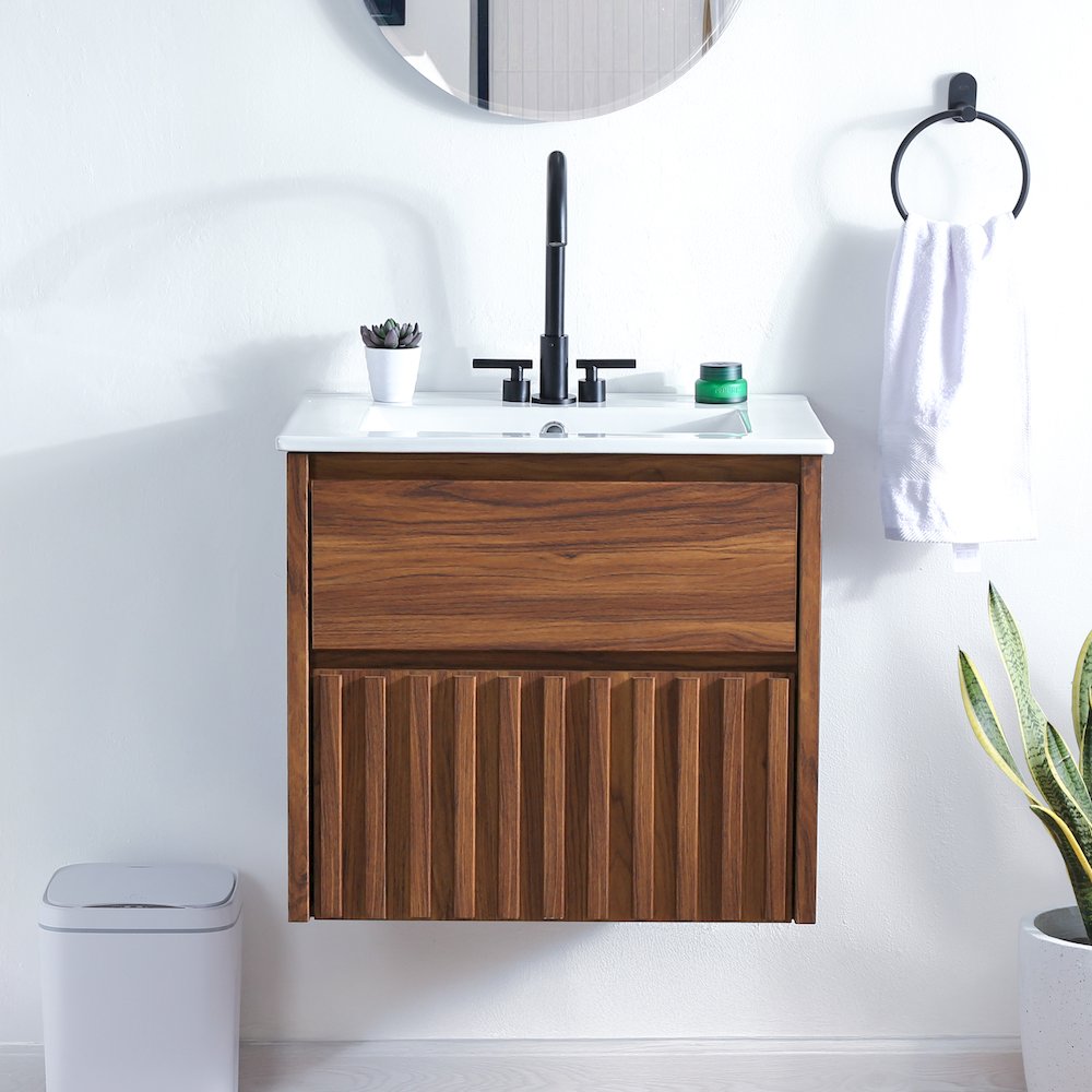 Sherwin 24 in. W Slatted 2-Drawer Wall-Mounted Floating Bathroom Vanity Cabinet. Picture 2