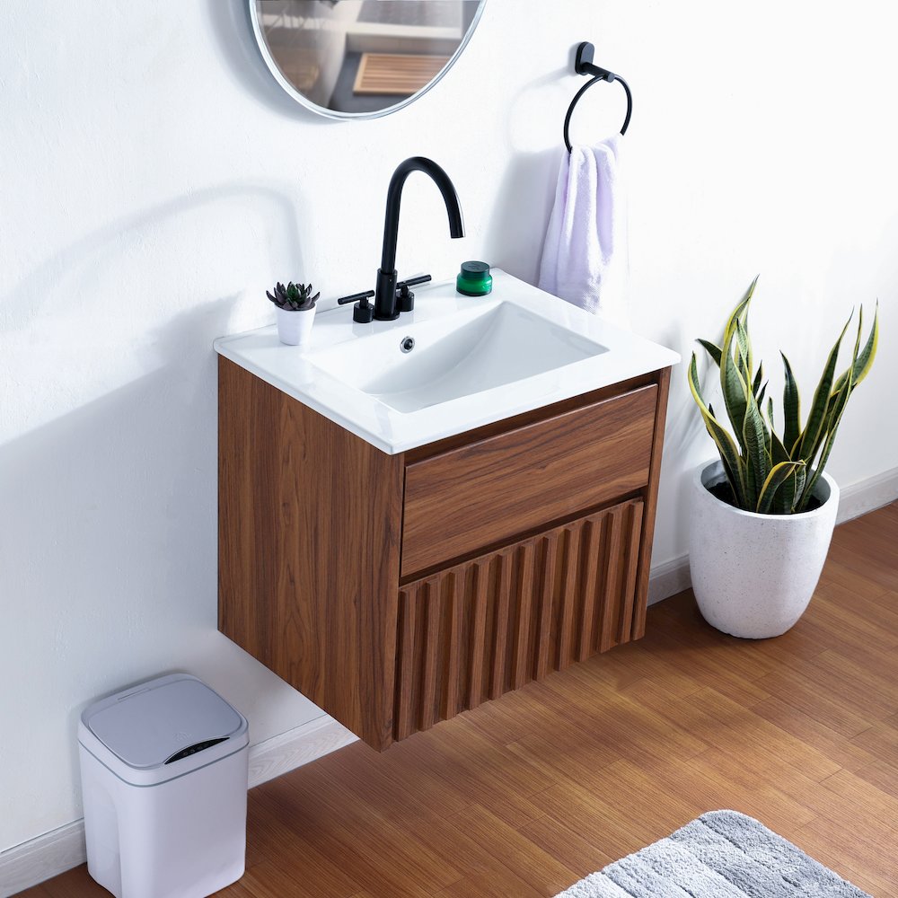 Sherwin 24 in. W Slatted 2-Drawer Wall-Mounted Floating Bathroom Vanity Cabinet. Picture 3