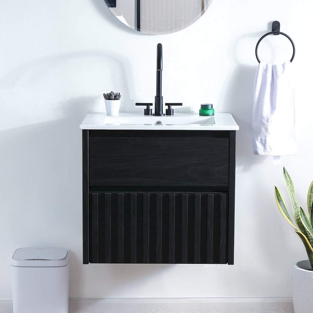 Sherwin 24 in. W Slatted 2-Drawer Wall-Mounted Floating Bathroom Vanity Cabinet. Picture 2