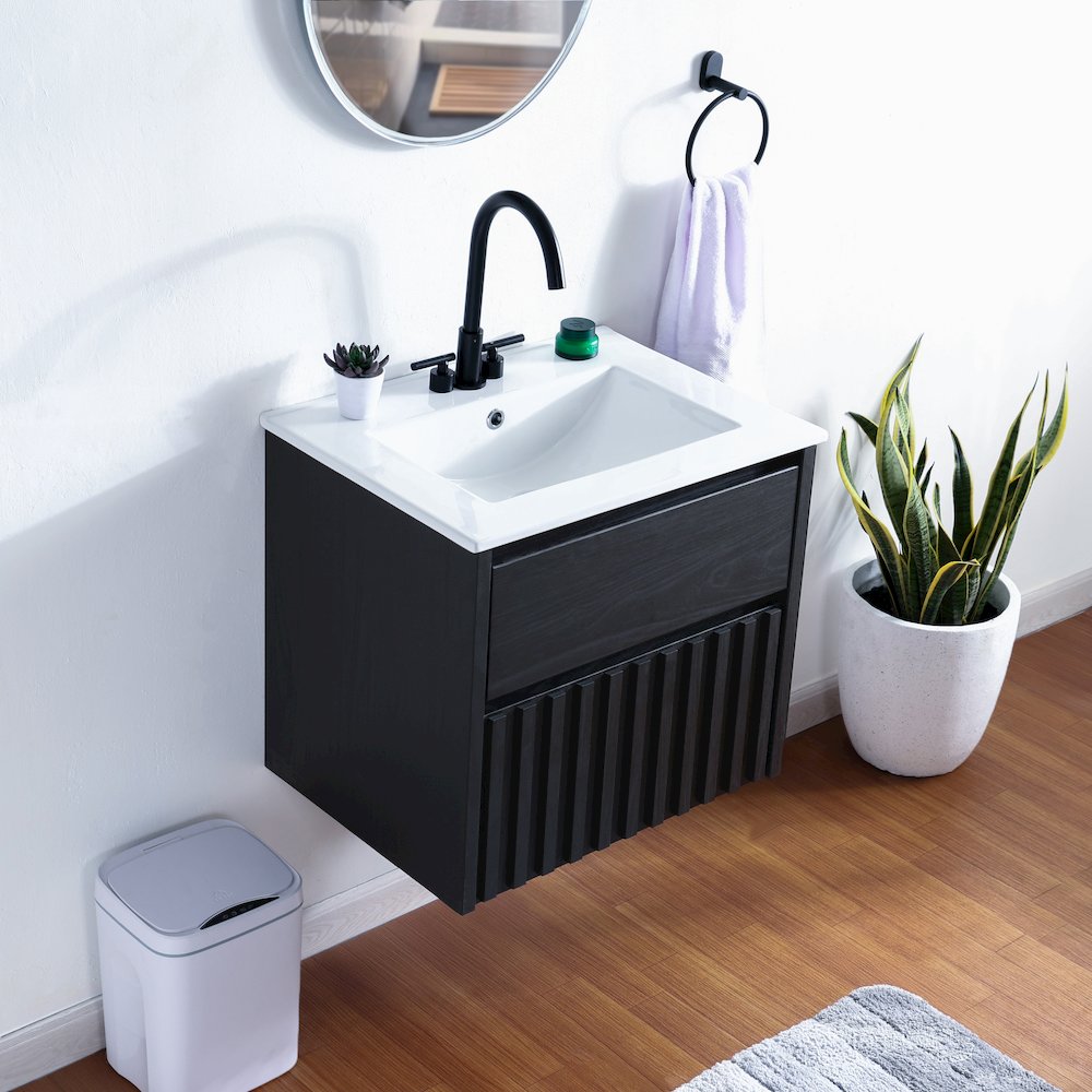 Sherwin 24 in. W Slatted 2-Drawer Wall-Mounted Floating Bathroom Vanity Cabinet. Picture 3