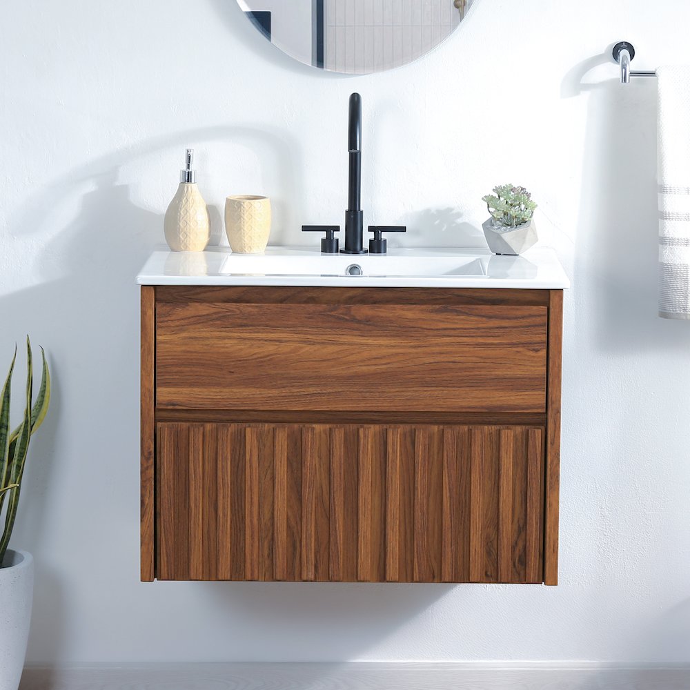 Sherwin 30 in. W Slatted 2-Drawer Wall-Mounted Floating Bathroom Vanity Cabinet. Picture 2
