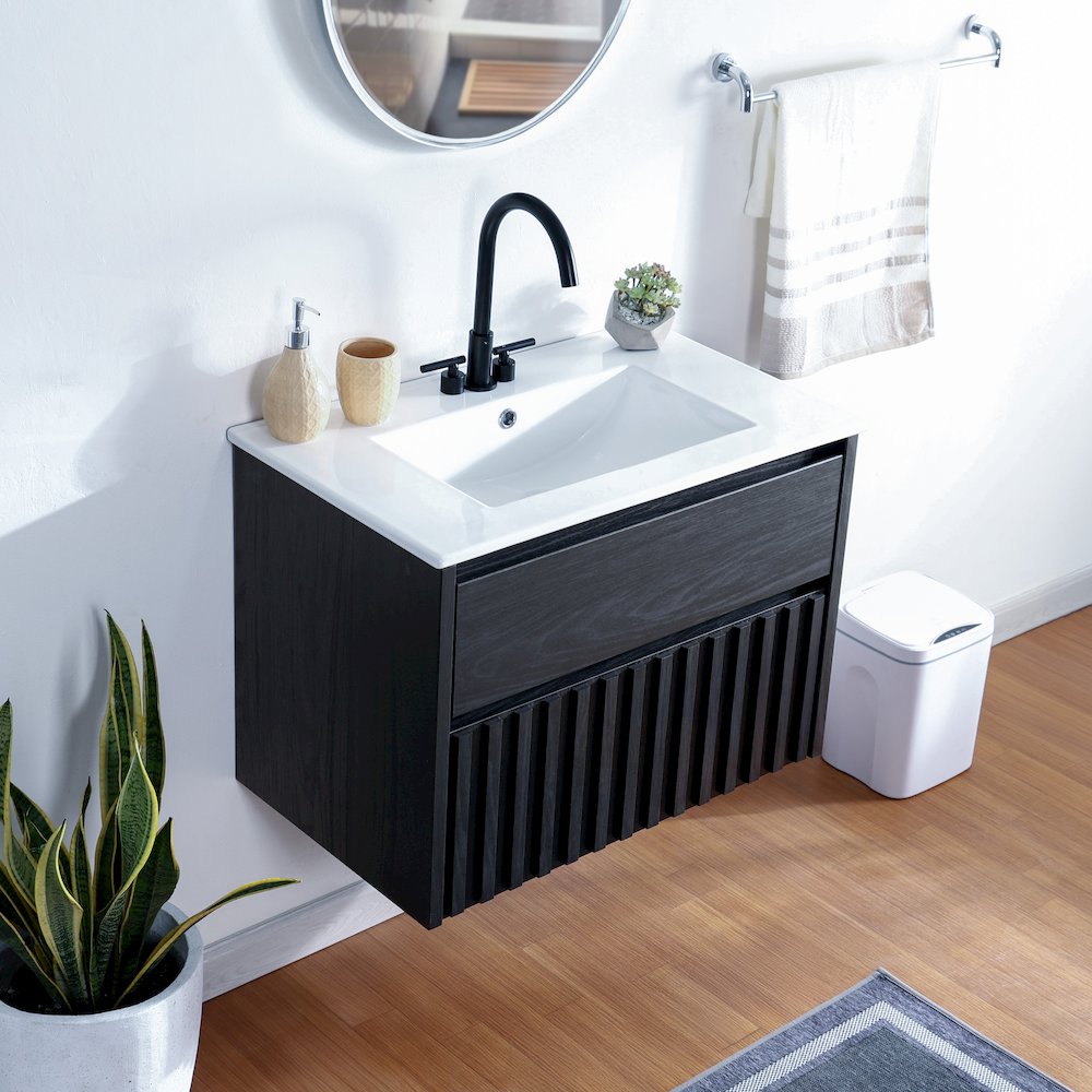 Sherwin 30 in. W Slatted 2-Drawer Wall-Mounted Floating Bathroom Vanity Cabinet. Picture 3