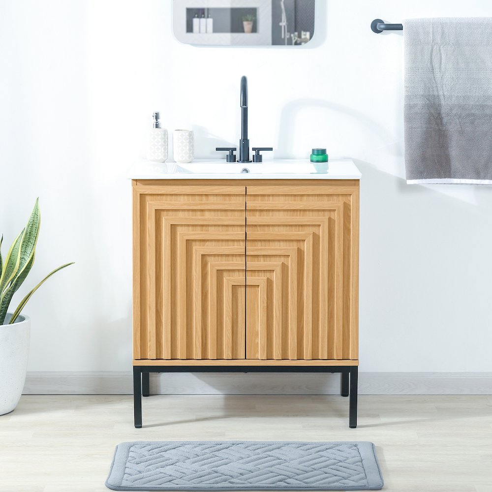 Rowan 30 in. W x 18 in. D x 33 in. H Geometric 2-Shelf Soft-Close Bathroom. Picture 2