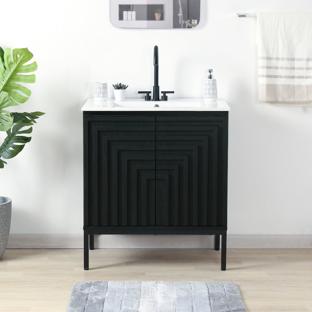 Rowan 30 in. W x 18 in. D x 33 in. H Geometric 2-Shelf Soft-Close Bathroom. Picture 2
