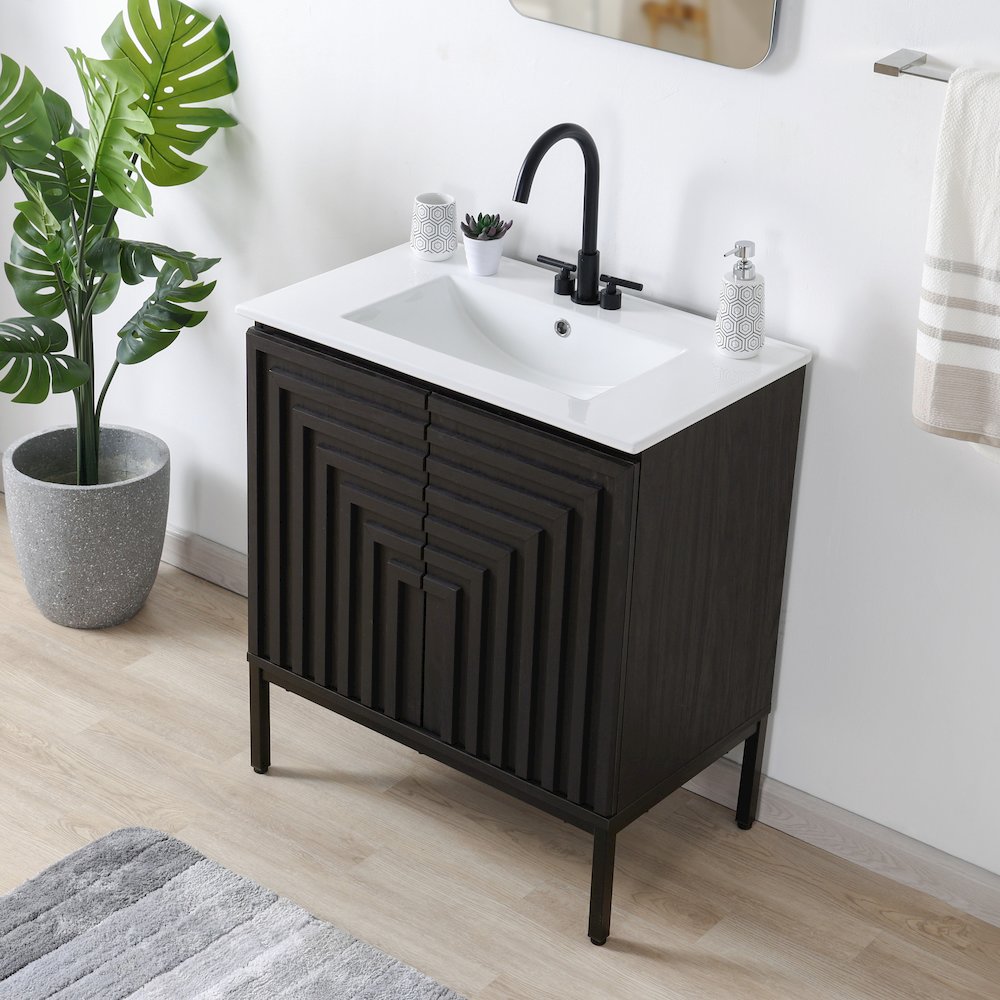Rowan 30 in. W x 18 in. D x 33 in. H Geometric 2-Shelf Soft-Close Bathroom. Picture 3
