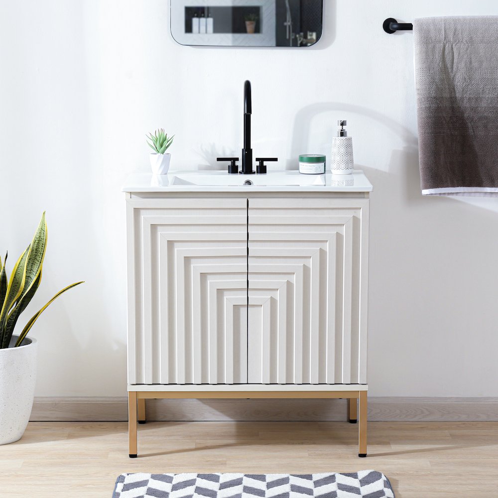 Rowan 30 in. W x 18 in. D x 33 in. H Geometric 2-Shelf Soft-Close Bathroom. Picture 2