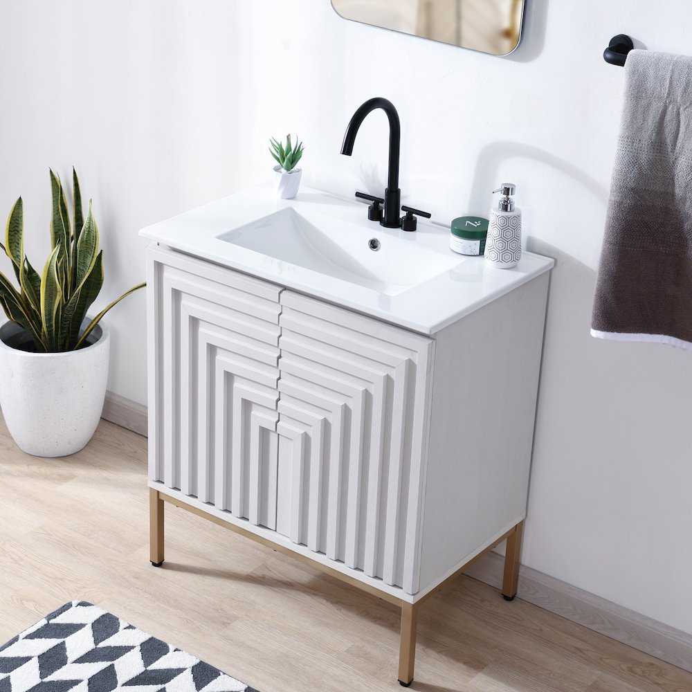 Rowan 30 in. W x 18 in. D x 33 in. H Geometric 2-Shelf Soft-Close Bathroom. Picture 3