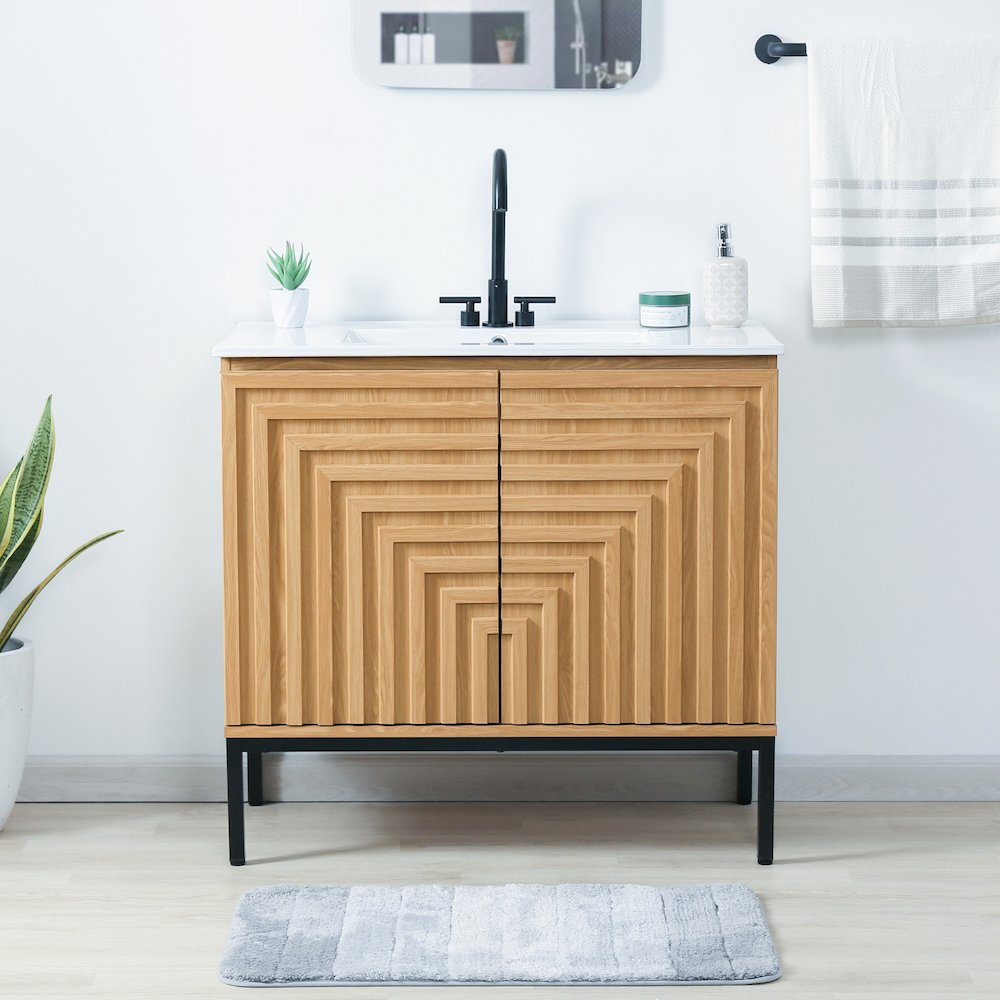 Rowan 36 in. W x 18 in. D x 33 in. H Geometric 2-Shelf Soft-Close Bathroom. Picture 2