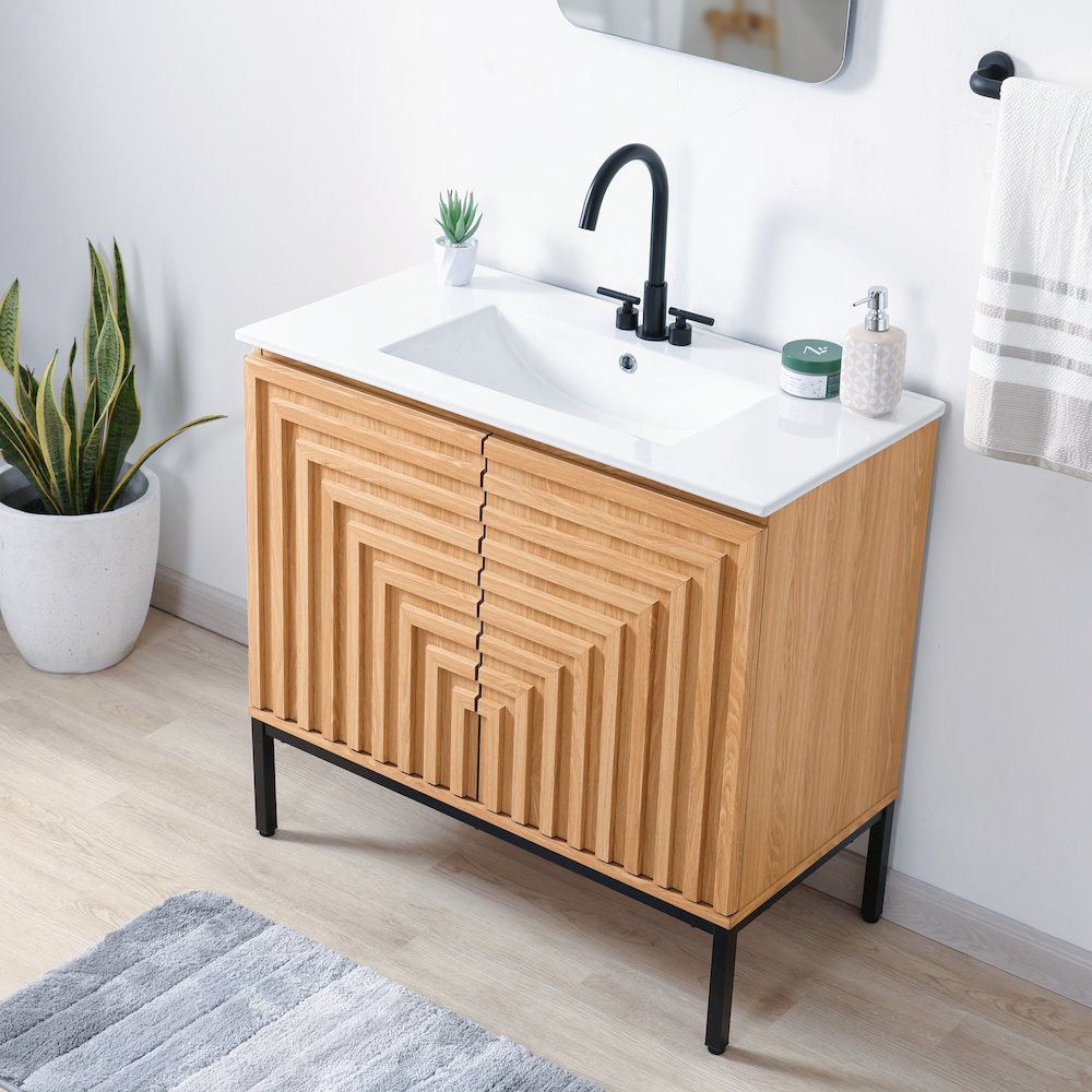 Rowan 36 in. W x 18 in. D x 33 in. H Geometric 2-Shelf Soft-Close Bathroom. Picture 3