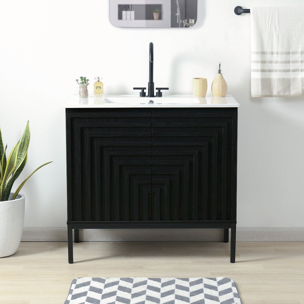 Rowan 36 in. W x 18 in. D x 33 in. H Geometric 2-Shelf Soft-Close Bathroom. Picture 2