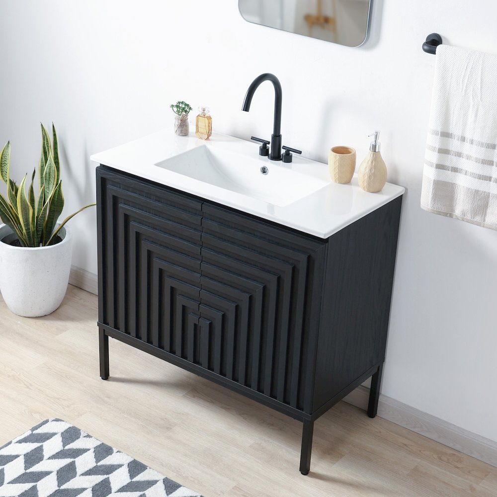 Rowan 36 in. W x 18 in. D x 33 in. H Geometric 2-Shelf Soft-Close Bathroom. Picture 3
