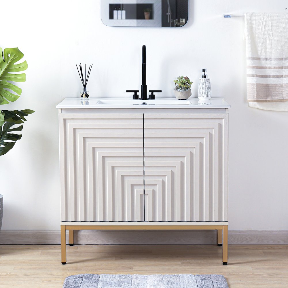 Rowan 36 in. W x 18 in. D x 33 in. H Geometric 2-Shelf Soft-Close Bathroom. Picture 2