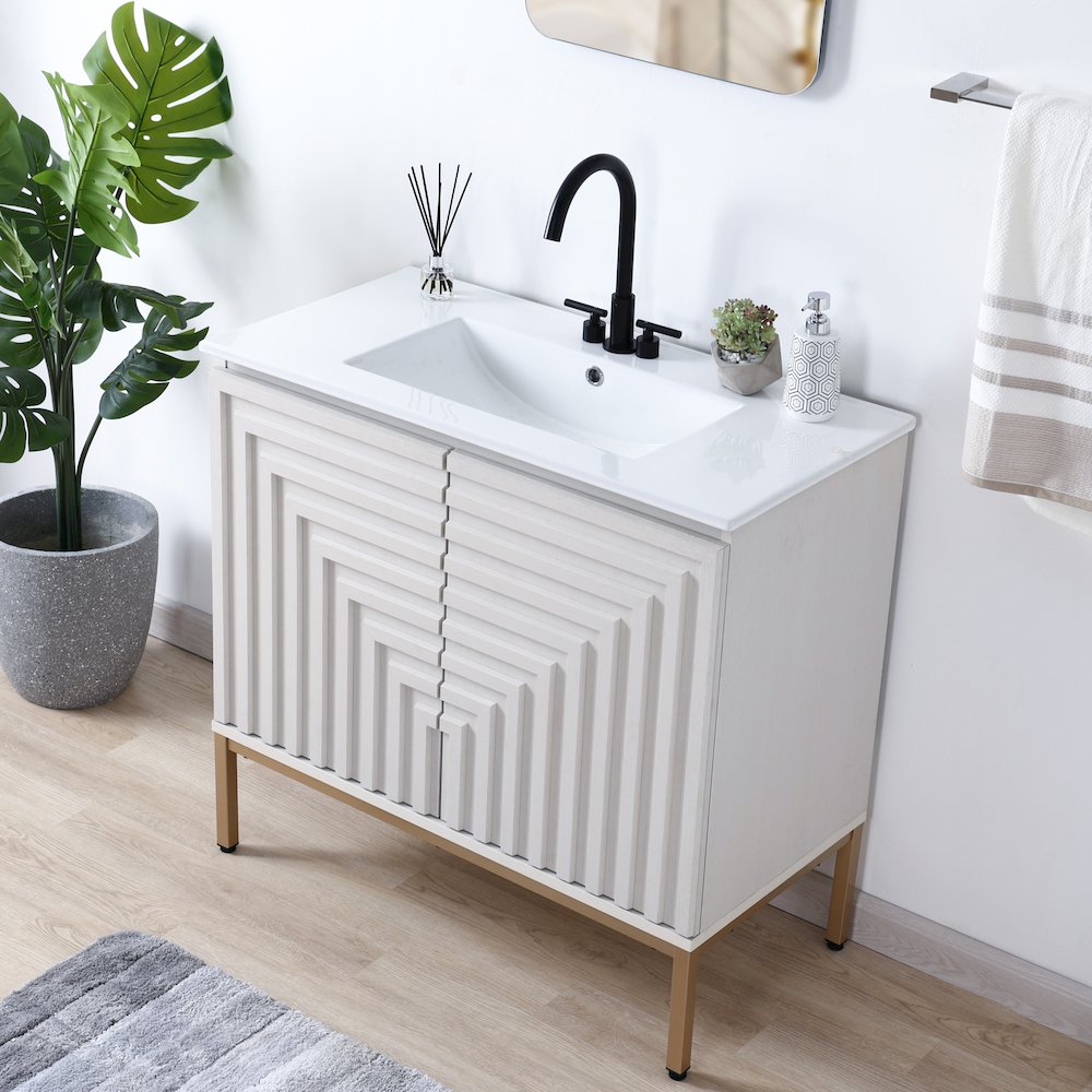 Rowan 36 in. W x 18 in. D x 33 in. H Geometric 2-Shelf Soft-Close Bathroom. Picture 3