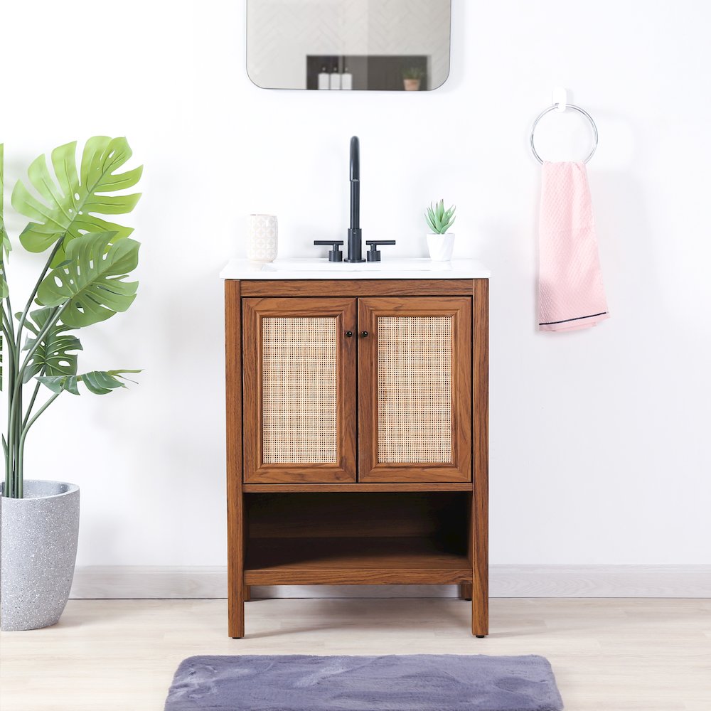 Jasper 24 in. W x 18 in. D x 33 in. H Rattan Coastal 2-Shelf Freestanding. Picture 2