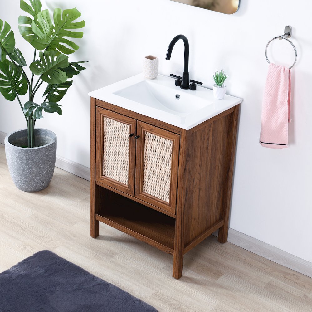 Jasper 24 in. W x 18 in. D x 33 in. H Rattan Coastal 2-Shelf Freestanding. Picture 3