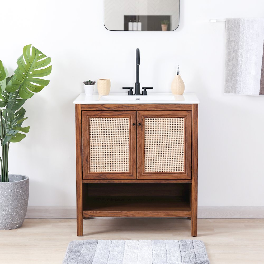 Jasper 30 in. W x 18 in. D x 33 in. H Rattan Coastal 2-Shelf Freestanding. Picture 2