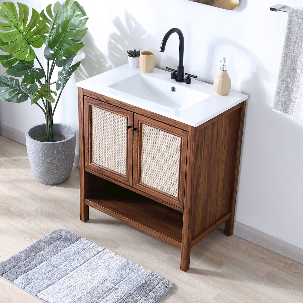 Jasper 30 in. W x 18 in. D x 33 in. H Rattan Coastal 2-Shelf Freestanding. Picture 3