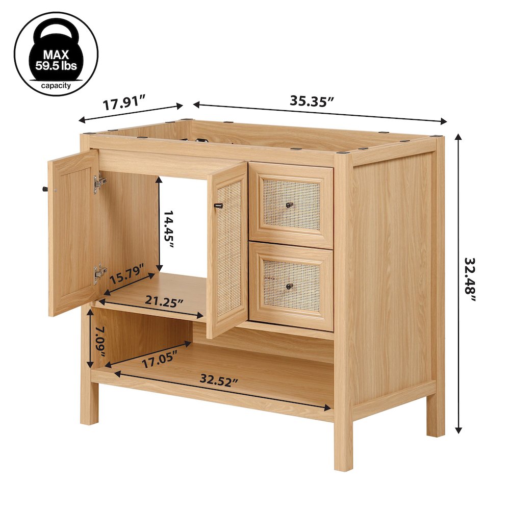 Jasper 36 in. W x 18 in. D x 33 in. H Rattan Coastal 2-Shelf Freestanding. Picture 4