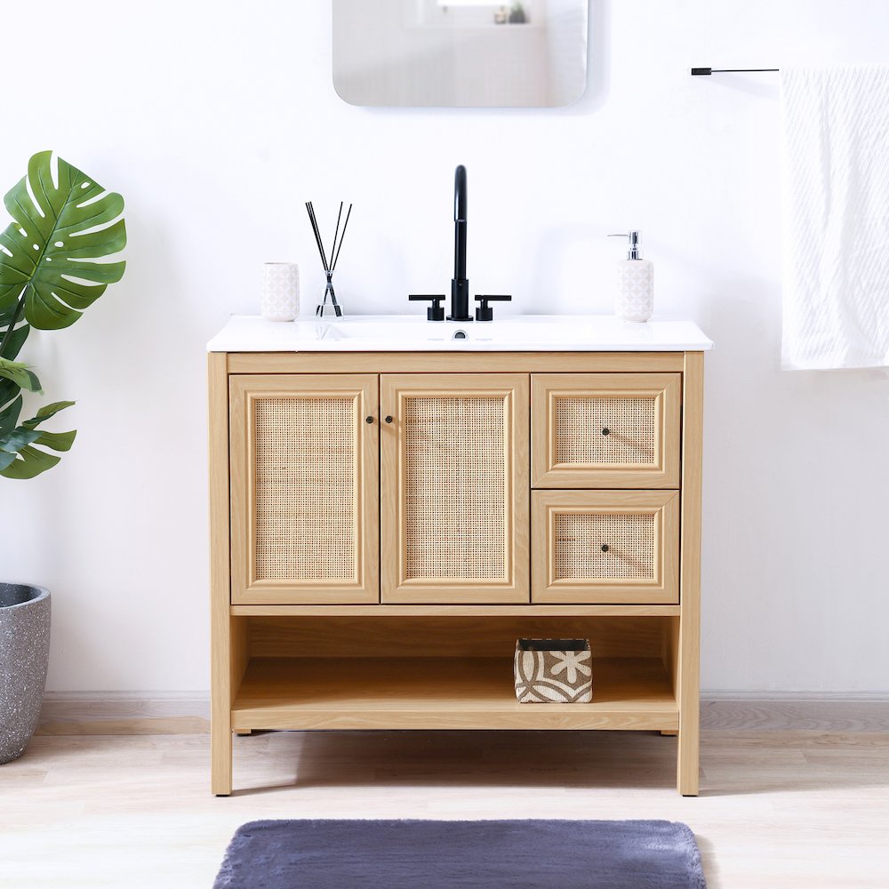 Jasper 36 in. W x 18 in. D x 33 in. H Rattan Coastal 2-Shelf Freestanding. Picture 2