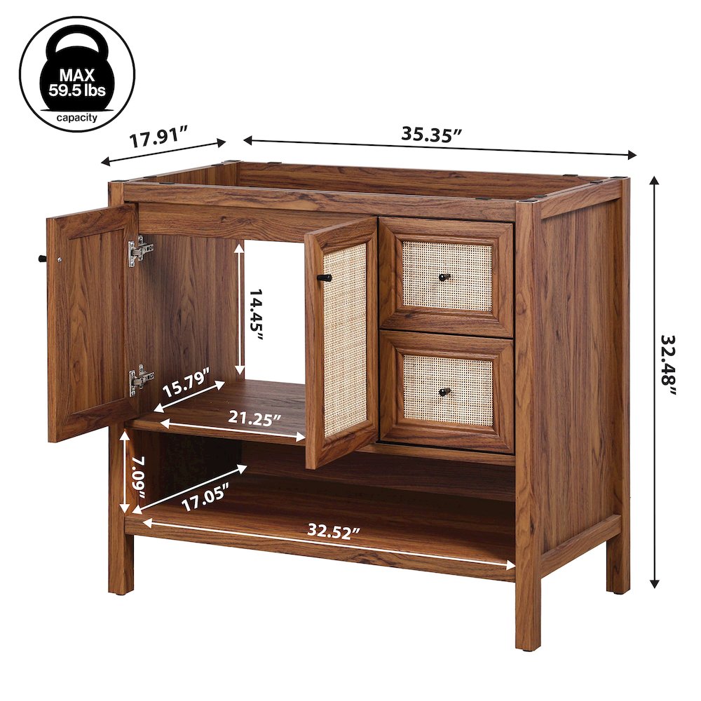 Jasper 36 in. W x 18 in. D x 33 in. H Rattan Coastal 2-Shelf Freestanding. Picture 4