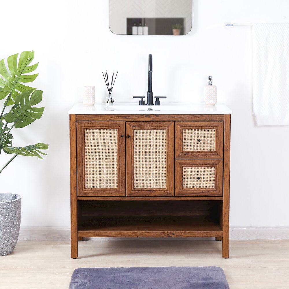 Jasper 36 in. W x 18 in. D x 33 in. H Rattan Coastal 2-Shelf Freestanding. Picture 2