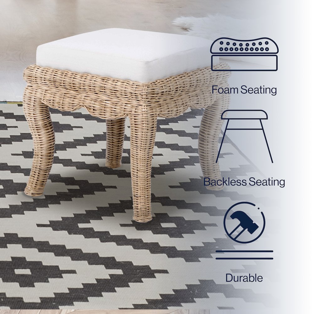 Rowan Bohemian Designer Woven Rattan/Wood Vanity Stool. Picture 5