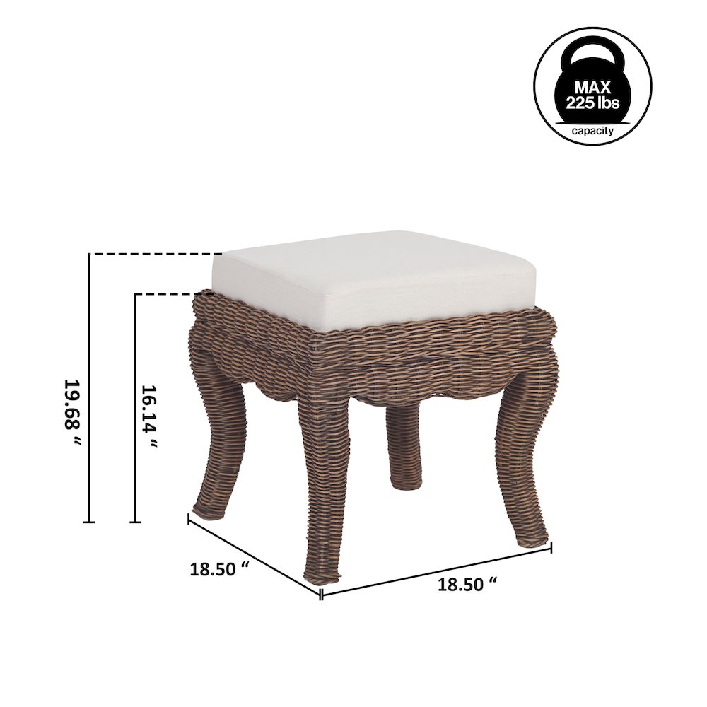 Rowan 18.5" Coastal Woven Rattan Vanity Stool with White Upholstered Cushion. Picture 3