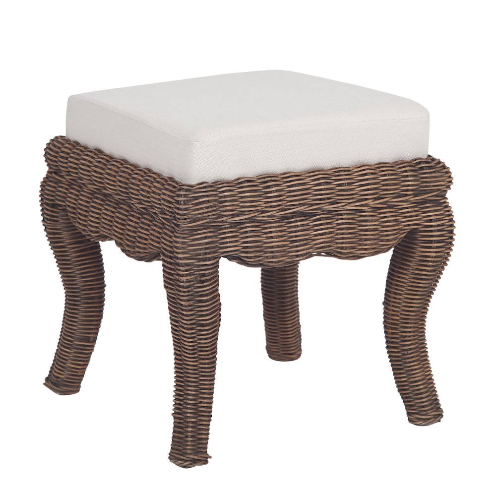Rowan 18.5" Coastal Woven Rattan Vanity Stool with White Upholstered Cushion. Picture 1