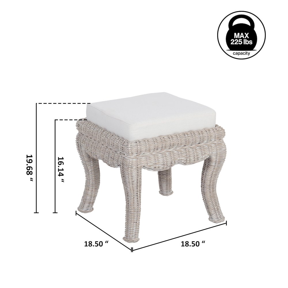 Rowan 18.5" Coastal Woven Rattan Vanity Stool with White Upholstered Cushion. Picture 3
