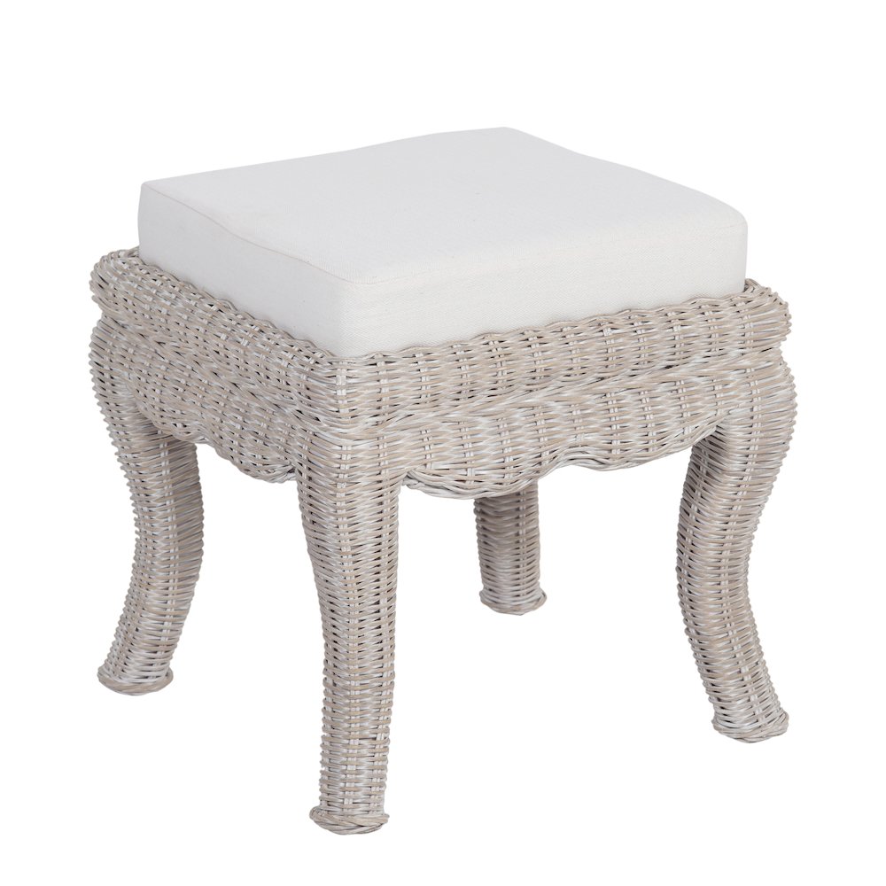 Rowan 18.5" Coastal Woven Rattan Vanity Stool with White Upholstered Cushion. Picture 1