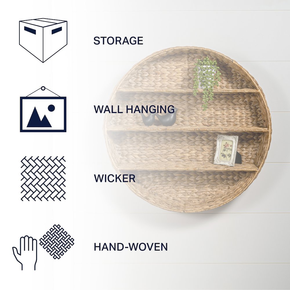 Annulus 3-Shelf Circular Handwoven Hyacinth Wall Rack. Picture 4