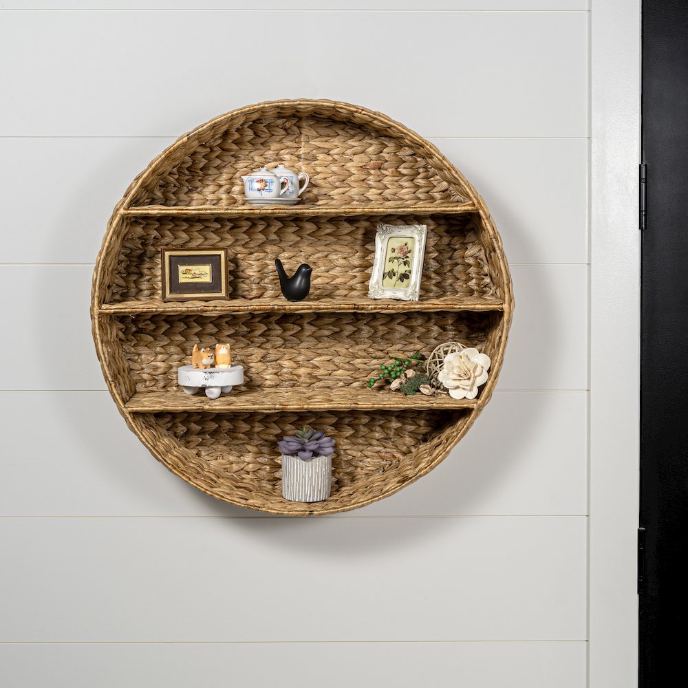 Annulus 3-Shelf Circular Handwoven Hyacinth Wall Rack. Picture 1