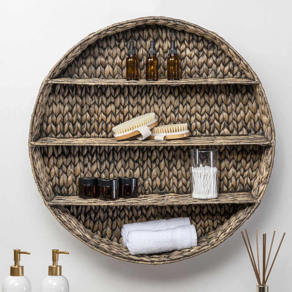 Annulus 3-Shelf Circular Handwoven Hyacinth Wall Rack. Picture 1