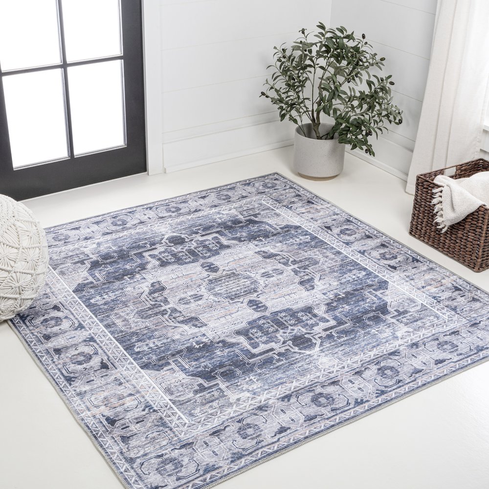 Alanya Ornate Medallion Machine-Washable Area Rug. Picture 1