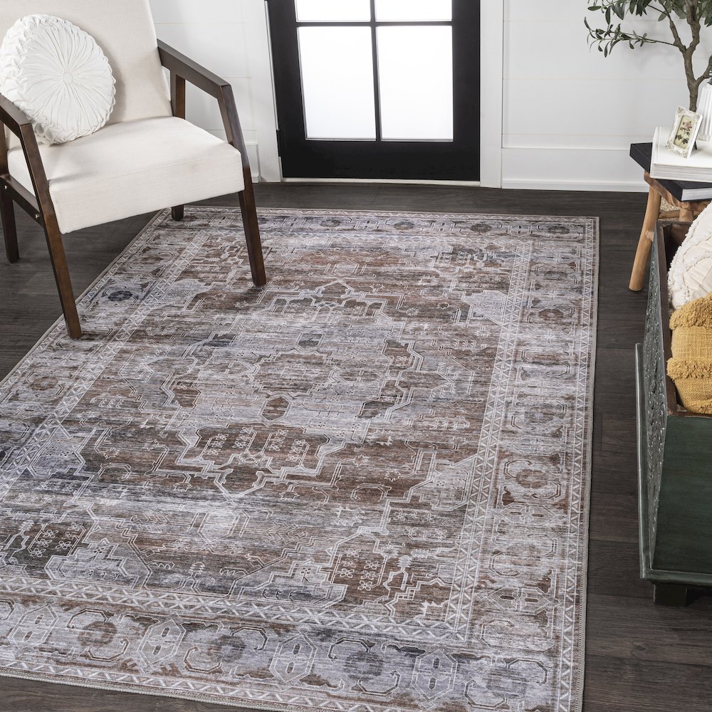 Alanya Ornate Medallion Machine-Washable Area Rug. Picture 1